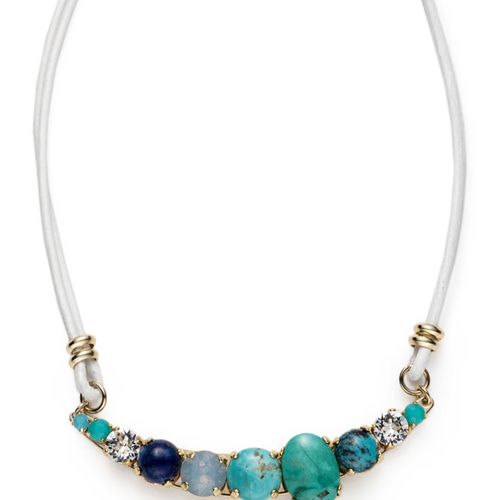 マルチターコイズXビジュー レザーコードネックレス ネックレス