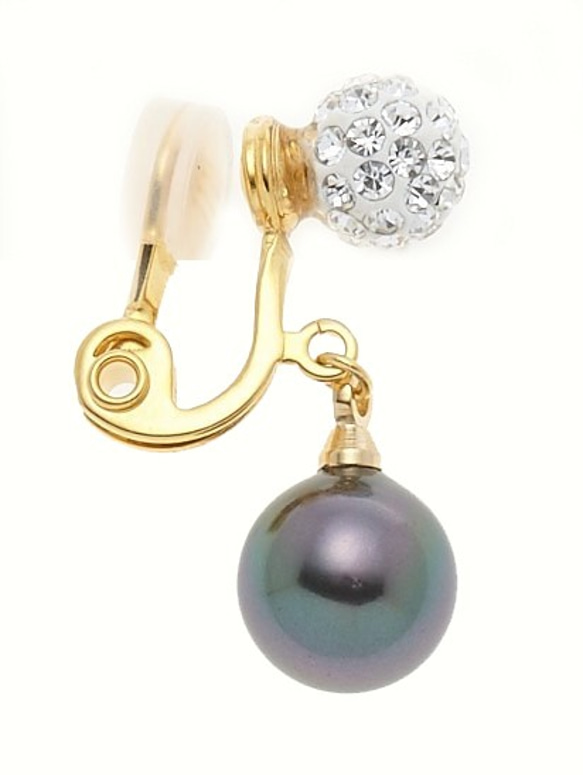 水晶球頂 X 大貝殼珍珠夾耳環 第3張的照片