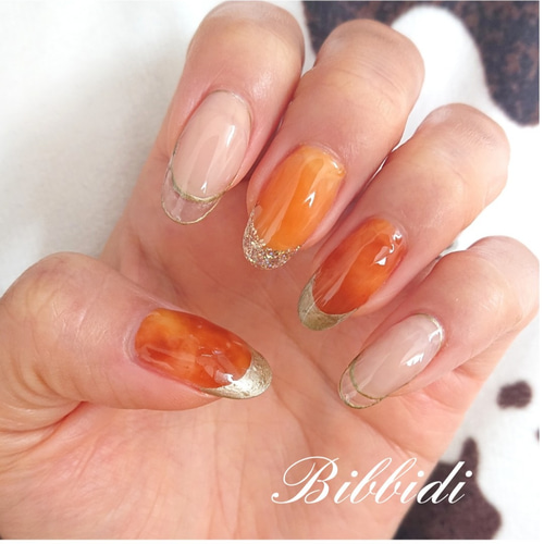 クリアフレンチ/フレンチ/べっこう/ブラウン/ベージュ/ゴールド  