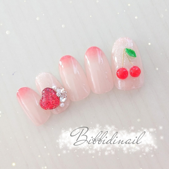 ネイルチップ オーダー ワンホン フラワーネイル さくらんぼネイル