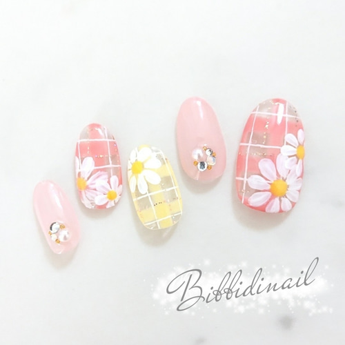 フラワー/花/チェック/ギンガムチェック/ピンク/イエロー/ホワイト