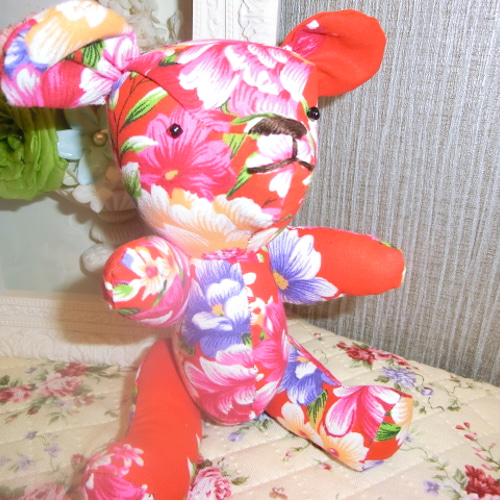 台湾・客家花布テディベア(赤) その他人形 narunaru 通販 21074