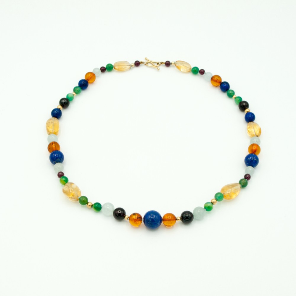 【Mix天然石ネックレス】ラピスラズリ・アンバー・他ゴールド18K