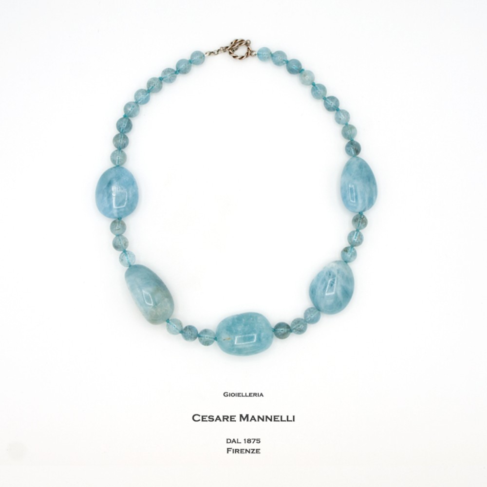 【天然石ネックレス・1点もの・現品限り】ミルキーアクアマリンとインクルージョンアクアマリンのコンビ・シルバー925