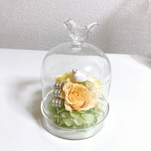 ブリザードフラワー＊ギフト＊プレゼント＊ガラス＊記念日＊イエロー＊天使＊母の日 Alice flower フラワードーム プリザーブドフラワー プレゼント