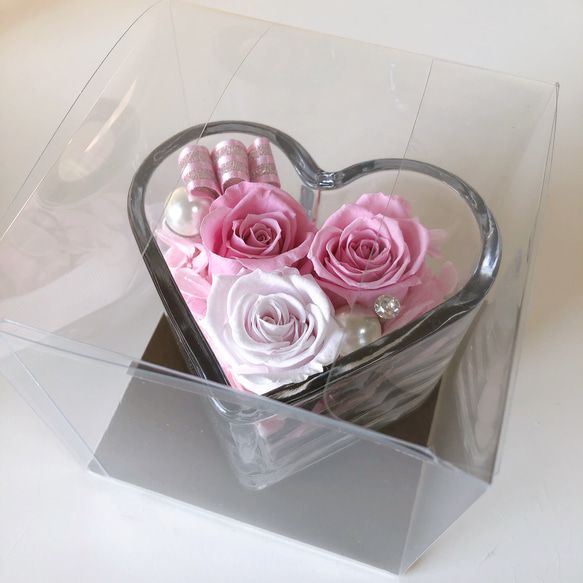 プリザーブドフラワー ハート型ガラス 誕生日 記念日 お祝い