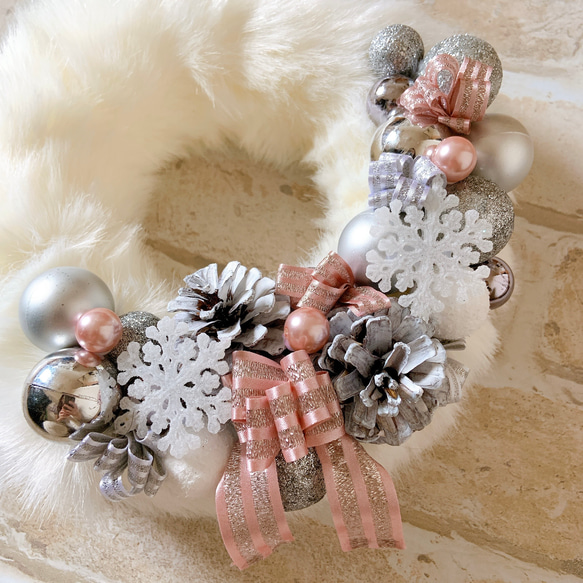 ホワイトファーリース クリスマスリース 冬リース リース Shiroan