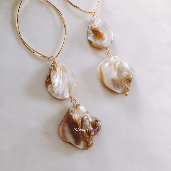 beige shell olive hoop pierce 2枚目の画像