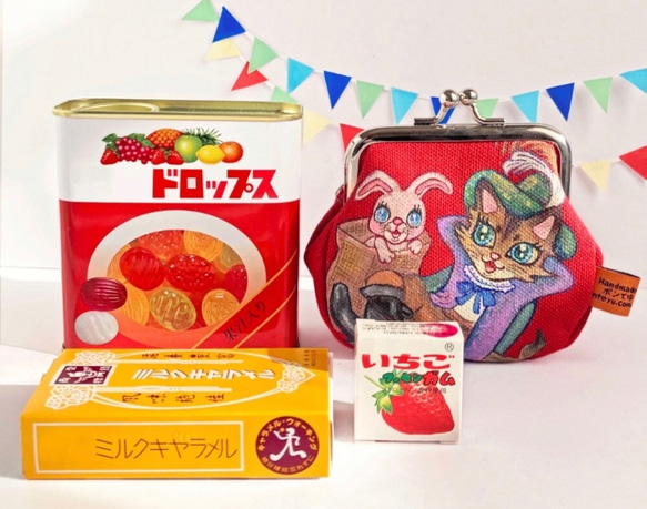 がま口 ポーチ 帆布【 長靴を履いた猫 】ハンドペイント 小物入れ がまぐち Creema限定 猫 7枚目の画像