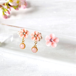 小さな桜とピンクストーンのイヤリング、ピアス・受注制作 6枚目の画像