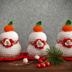 鏡餅 正月飾り 人気 ゆき糸 手編み ニット 送料無料 2枚目の画像