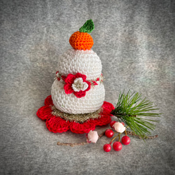 鏡餅 正月飾り 人気 ゆき糸 手編み ニット 送料無料 3枚目の画像