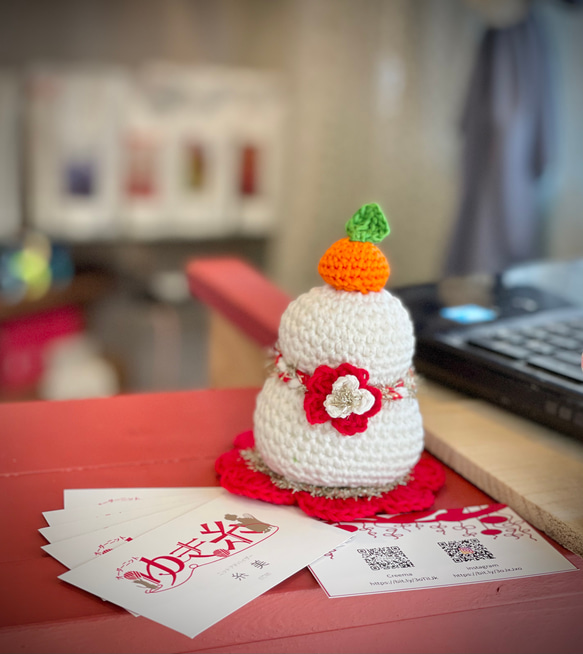 鏡餅 正月飾り 人気 ゆき糸 手編み ニット 送料無料 5枚目の画像