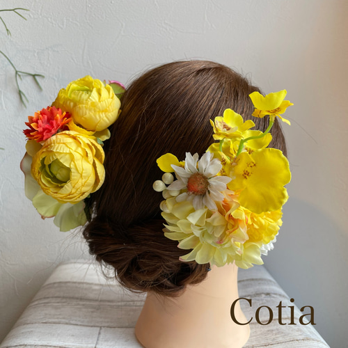 当店の記念日 成人式 髪飾り ウェディング カラフルな大ぶりな高級造花ヘッド ヘアアクセサリー