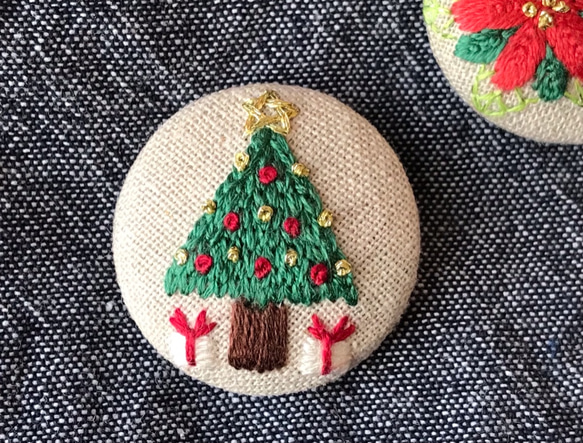刺繍ヘアゴム/ブローチ　クリスマスツリー 1枚目の画像