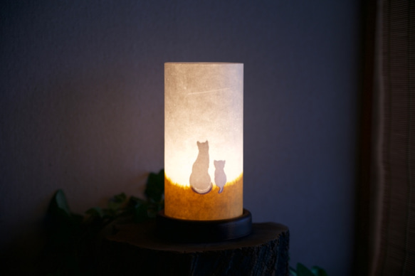 「Nuku Nuku (黄色)」和紙de夜空の猫ランプ 2枚目の画像