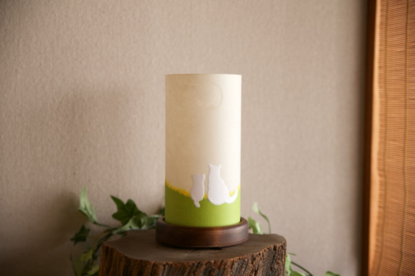 「Nuku Nuku (緑)」和紙de夜空の猫ランプ インテリア雑貨・生活道具 照明（ライト）・ランプ スタンドライト・テーブルランプ W1599235603(12155円)
