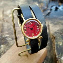 Dear（レッド）ゴールド　二重巻きベルトの手作り腕時計　MADE　IN　JAPAN 4枚目の画像