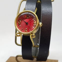 Dear（レッド）ゴールド　二重巻きベルトの手作り腕時計　MADE　IN　JAPAN 1枚目の画像