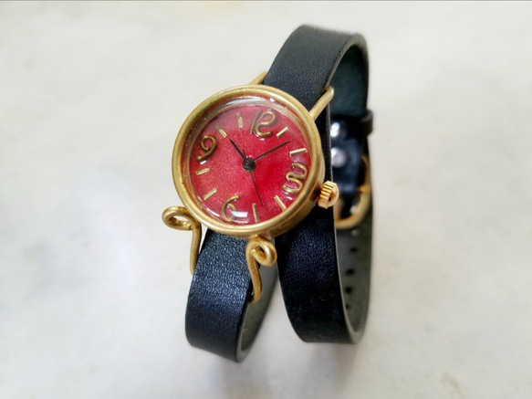 Dear（レッド）ゴールド　二重巻きベルトの手作り腕時計　MADE　IN　JAPAN 7枚目の画像
