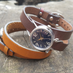 Dear（ダークメタリックブルー）シルバー　二重巻きベルトの手作り腕時計　MADE　IN　JAPAN 5枚目の画像