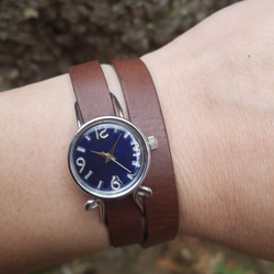 Dear（ダークメタリックブルー）シルバー　二重巻きベルトの手作り腕時計　MADE　IN　JAPAN 6枚目の画像