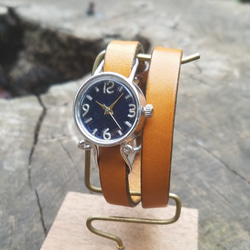Dear（ダークメタリックブルー）シルバー　二重巻きベルトの手作り腕時計　MADE　IN　JAPAN 7枚目の画像