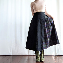 細見え上品巻きスカート（タックスカート）グリーンチェック×ブラック 3枚目の画像