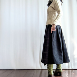 細見え上品巻きスカート（タックスカート）グリーンチェック×ブラック 11枚目の画像