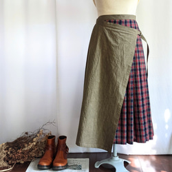 細見え★ブリティッシュチェック＆カーゴコンビのタック巻きスカート 3枚目の画像
