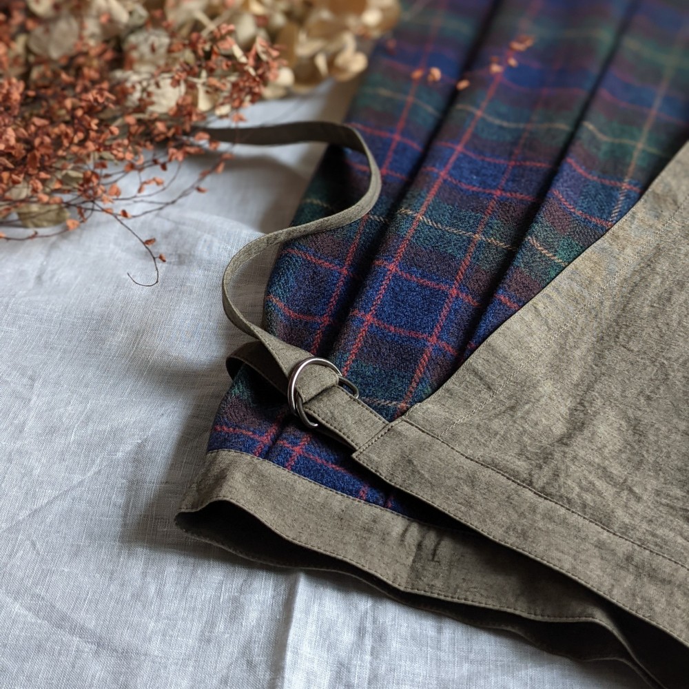 綺麗め・細見え巻きスカート（タックスカート）グリーンチェック×カーキ