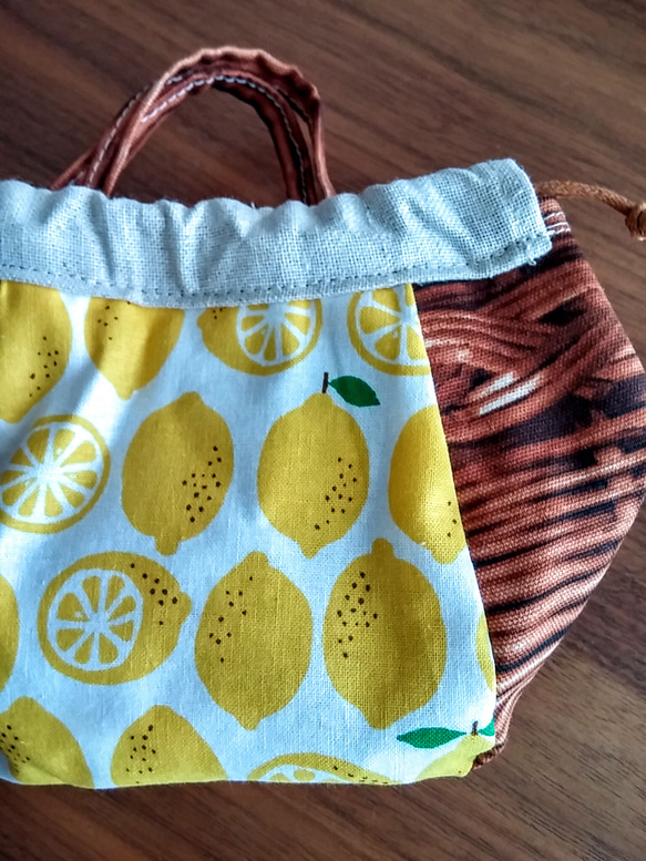 バッグみたいなミニころりん巾着　レモン 4枚目の画像