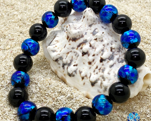 ボロシリケイトガラス　ビーズ　ブレスレット azul glass ガラスブレスレット ビーズ ブレスレット