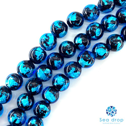 Sea drop ホタルガラス25個バラ売り ブルー8mm 半連 20cmビーズ 蓄光タイプ 031htt-08 1枚目の画像