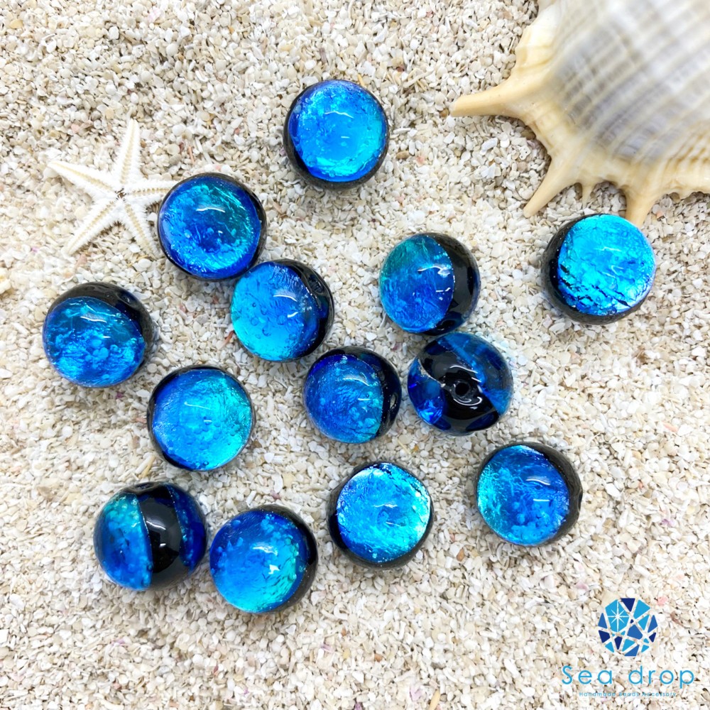 Sea drop ホタルガラス イリオモテブルー 12mm 一連 40cmビーズ 蓄光タイプ とんぼ玉 081tt-12