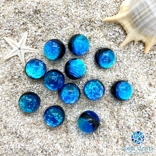 Sea drop ホタルガラス イリオモテブルー 10mm 半連 20cmビーズ 蓄光 