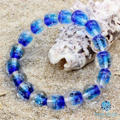 とんぼ玉 クリアブルー 12mm ビーズ 内周16.5cm ブレスレット 蓄光