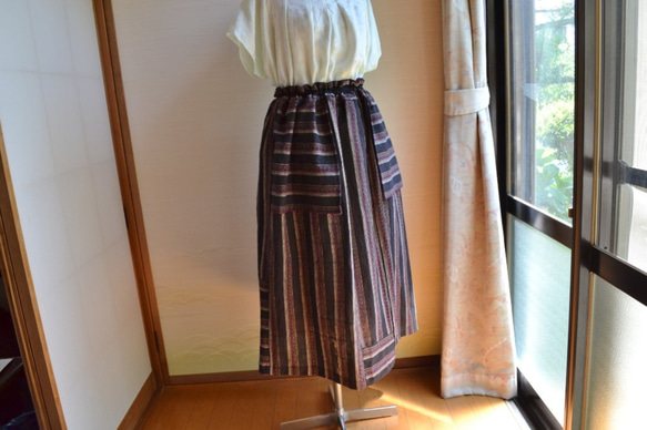 着物リメイク　木綿ギャザースカート　Ｊ-24 5枚目の画像