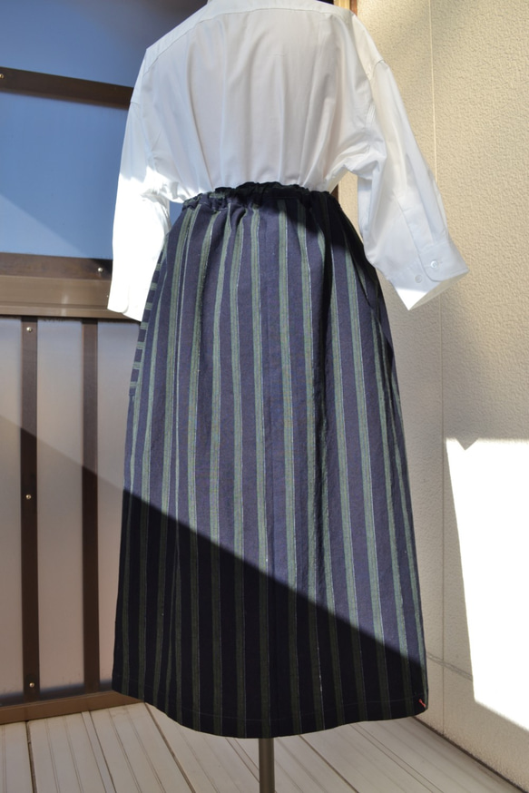着物リメイク　木綿ギャザースカート　Ｊ-15 2枚目の画像
