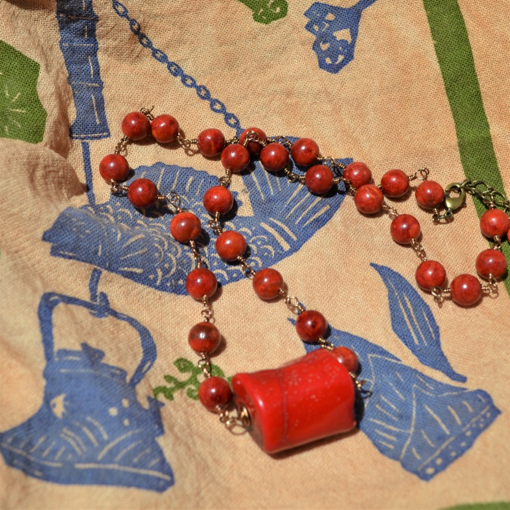 化石珊瑚　ネックレス　-106-