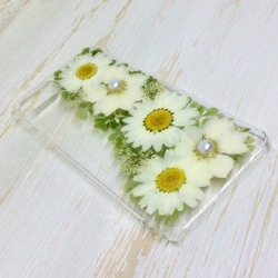 【送料無料】押し花iPhoneケース＊ホワイトブーケ＊綺麗で可愛い本物のお花のハンドメイドスマホケース 2枚目の画像