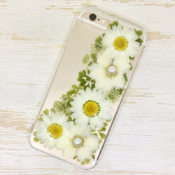 【送料無料】押し花iPhoneケース＊ホワイトブーケ＊綺麗で可愛い本物のお花のハンドメイドスマホケース 5枚目の画像
