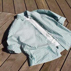 おうち時間SALE　bansyuori cotton wide shirt コットン　 ストライプ　ワイドシャツ 1枚目の画像