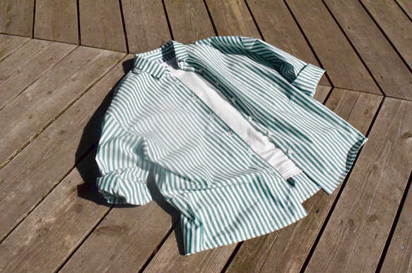 おうち時間SALE　bansyuori cotton wide shirt コットン　 ストライプ　ワイドシャツ 1枚目の画像