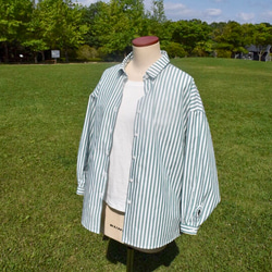 おうち時間SALE　bansyuori cotton wide shirt コットン　 ストライプ　ワイドシャツ 3枚目の画像