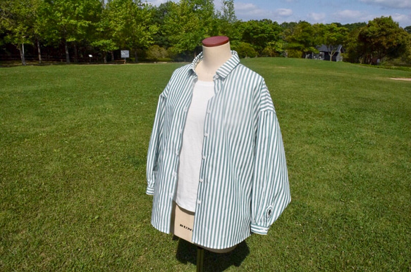 おうち時間SALE　bansyuori cotton wide shirt コットン　 ストライプ　ワイドシャツ 3枚目の画像