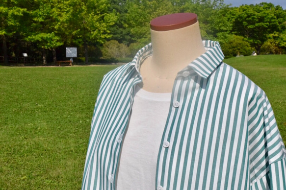 おうち時間SALE　bansyuori cotton wide shirt コットン　 ストライプ　ワイドシャツ 4枚目の画像