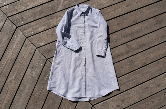 おうち時間SALE linen/cotton shirt onepiece 　播州織　シャツワンピース 1枚目の画像