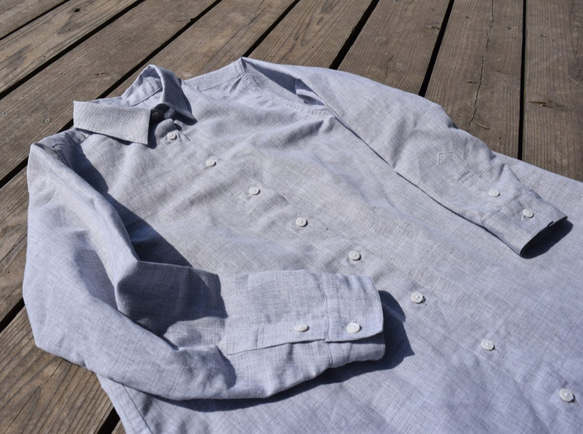 おうち時間SALE linen/cotton shirt onepiece 　播州織　シャツワンピース 2枚目の画像