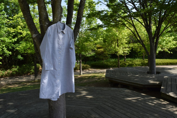 おうち時間SALE linen/cotton shirt onepiece 　播州織　シャツワンピース 3枚目の画像